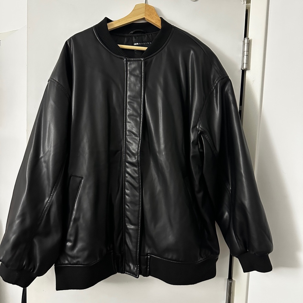 Black Vegan Leather Bomber Jacket